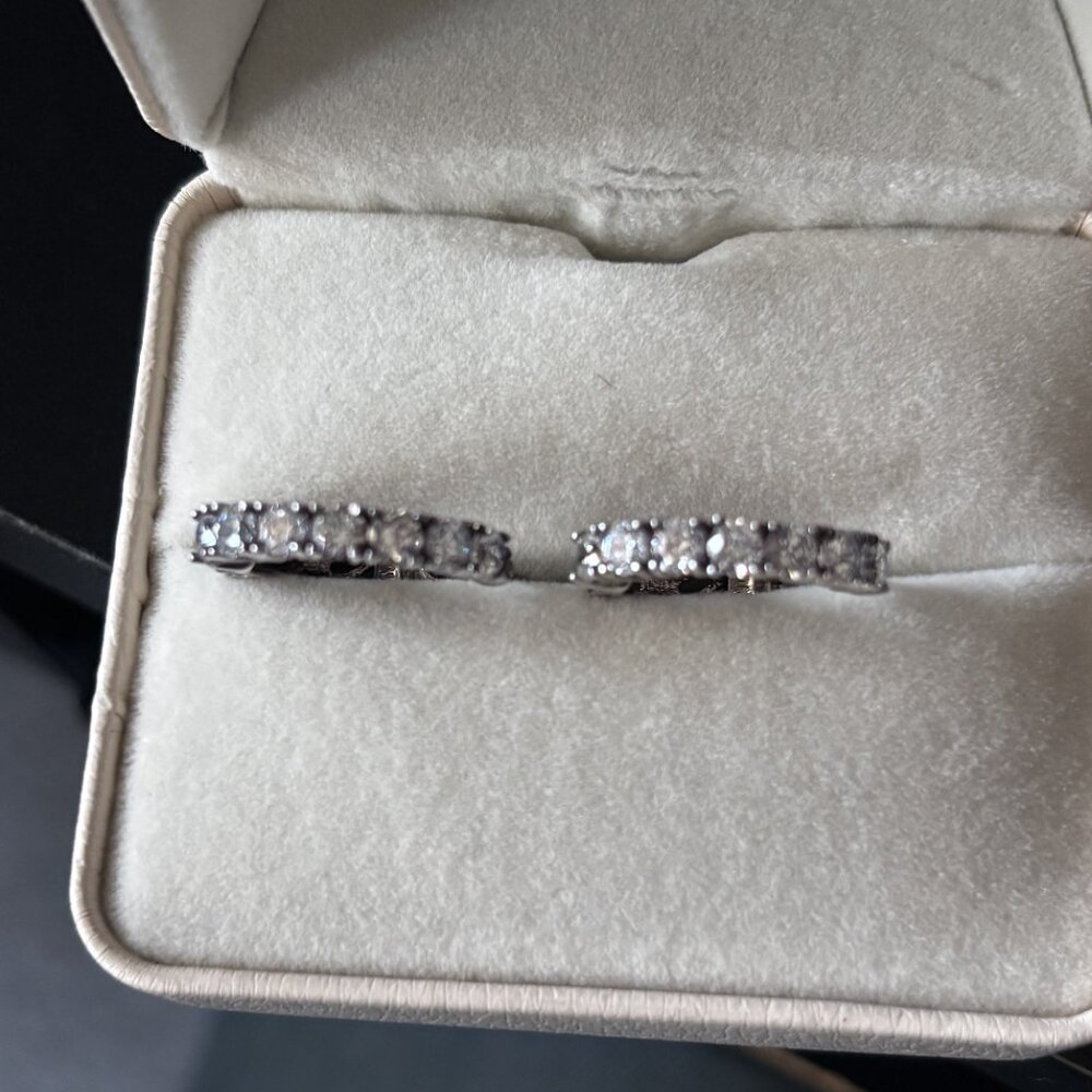 Sterling Silver CZ Hoop Earrings 925 DQ Sparkle Hinged - Picture 5 of 5